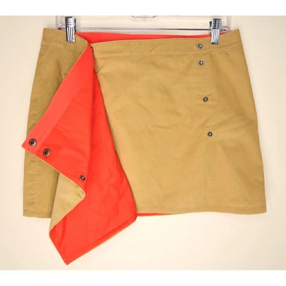 REI Corduroy Mini Skirt Wrap Khaki Lined Snap Button Stretch Girl's XL 18 W 32